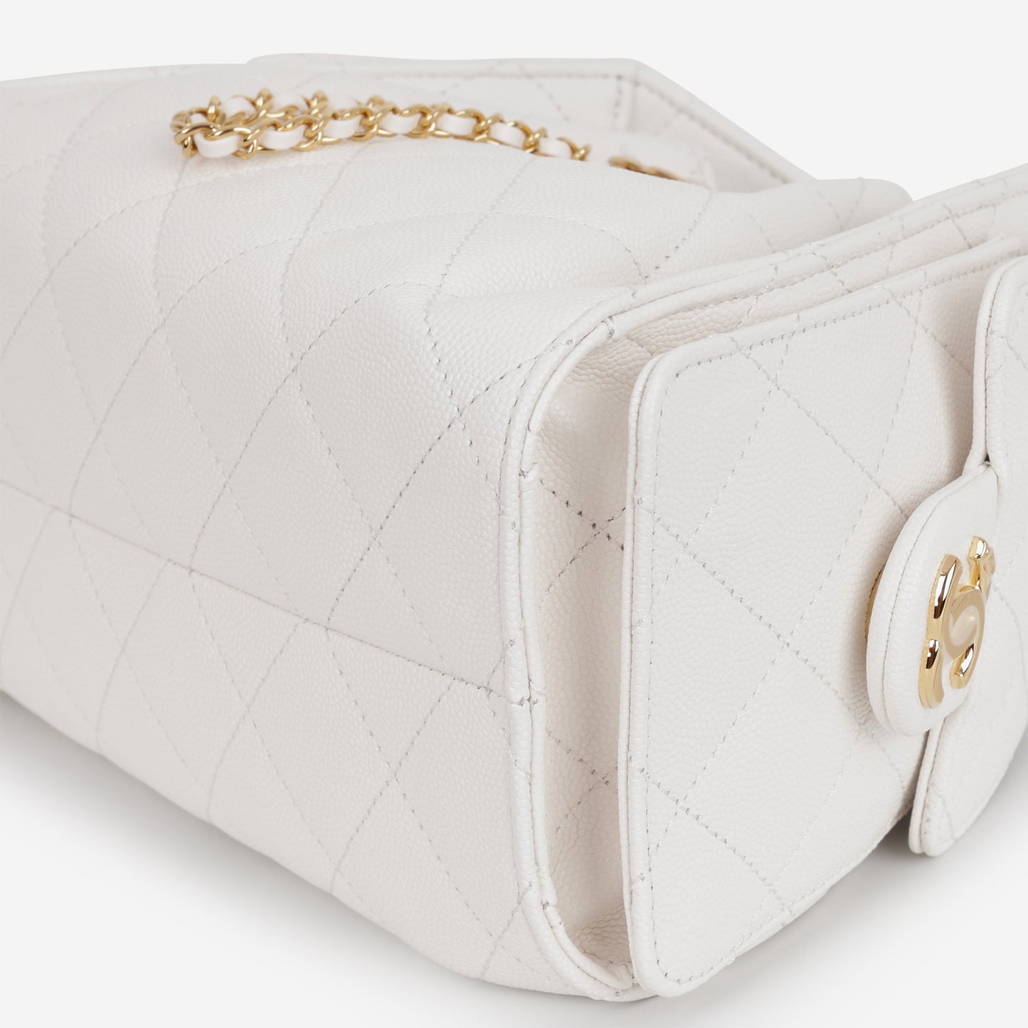 Chanel Mini 25 Hobo - White Caviar Polished | Gold Hardware