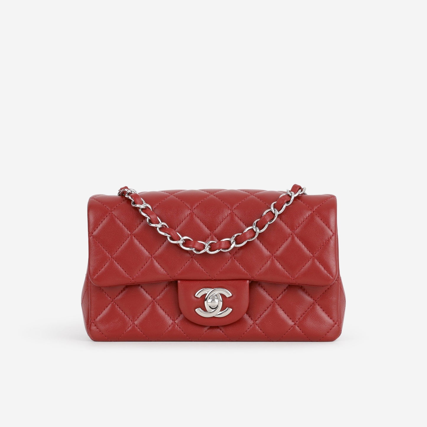Chanel Mini Rectangular - Red Lambskin | Silver Hardware