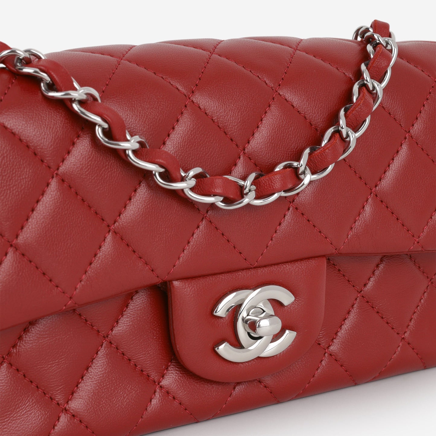 Chanel Mini Rectangular - Red Lambskin | Silver Hardware