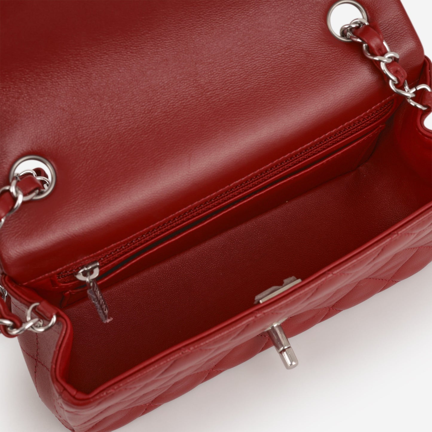 Chanel Mini Rectangular - Red Lambskin | Silver Hardware
