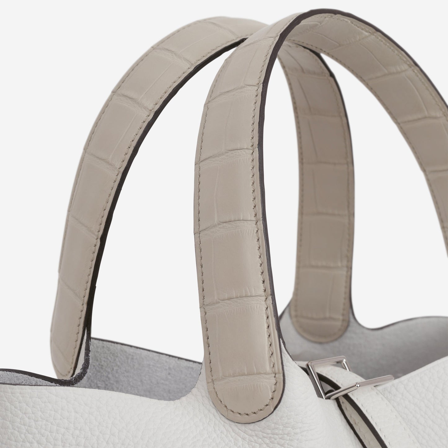 Hermès Picotin 22 Touch - New White Clemence / Beton Alligator Mississippiensis | Palladium Hardware