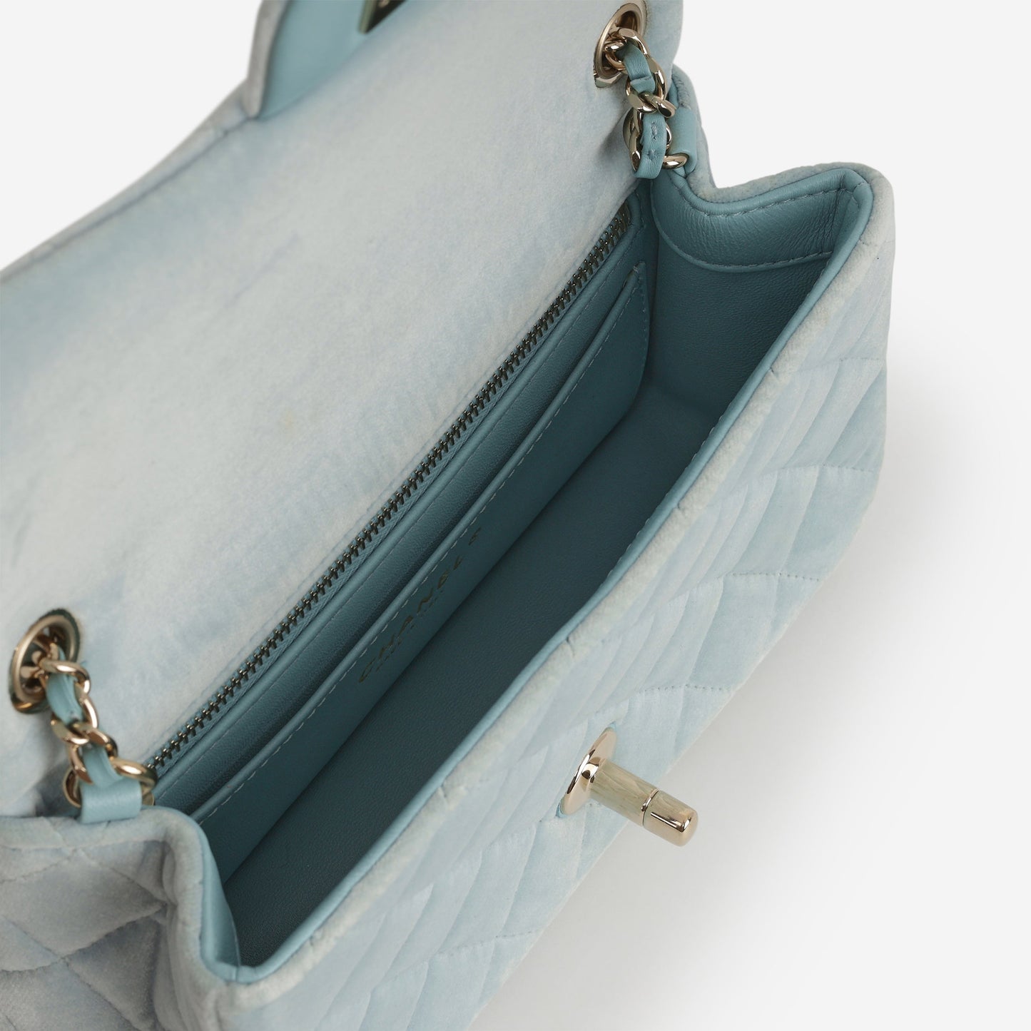Chanel Mini Rectangular Pearl Crush - Mint Green Velvet | Light Gold Hardware