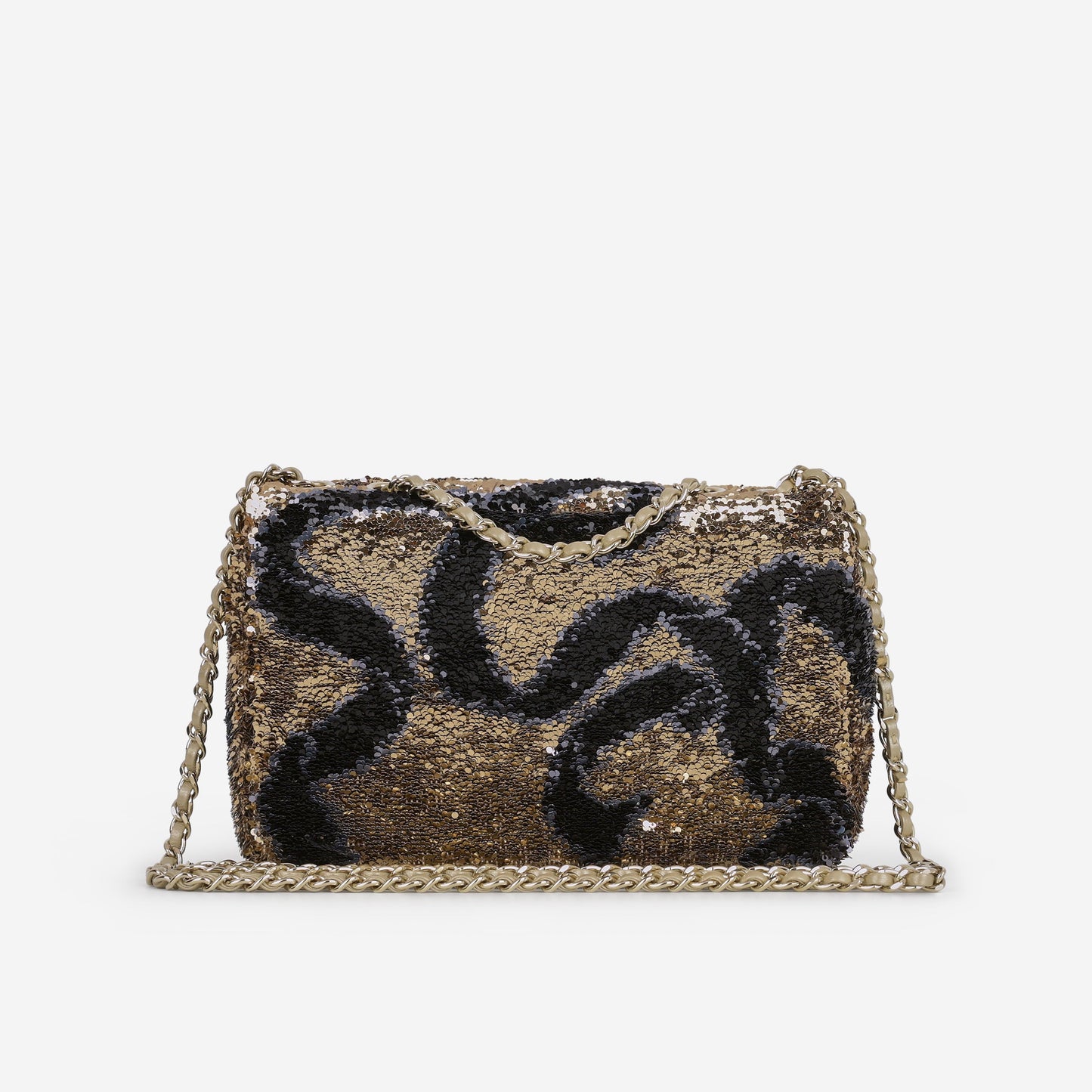 Chanel 25K Small Sequin Flap - Black & Gold Bow Sequins | Gold Hardware