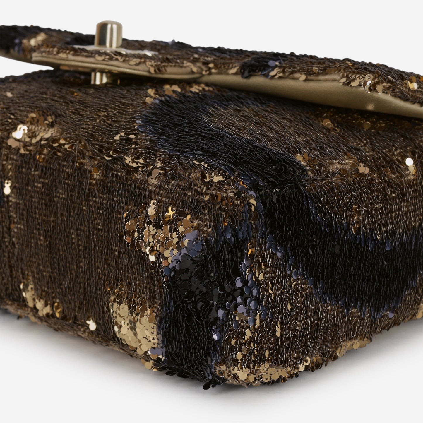 Chanel 25K Small Sequin Flap - Black & Gold Bow Sequins | Gold Hardware