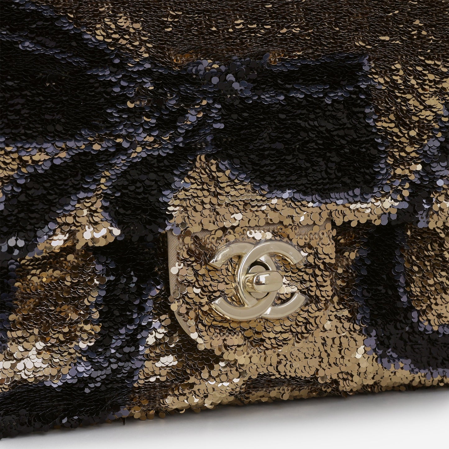 Chanel 25K Small Sequin Flap - Black & Gold Bow Sequins | Gold Hardware