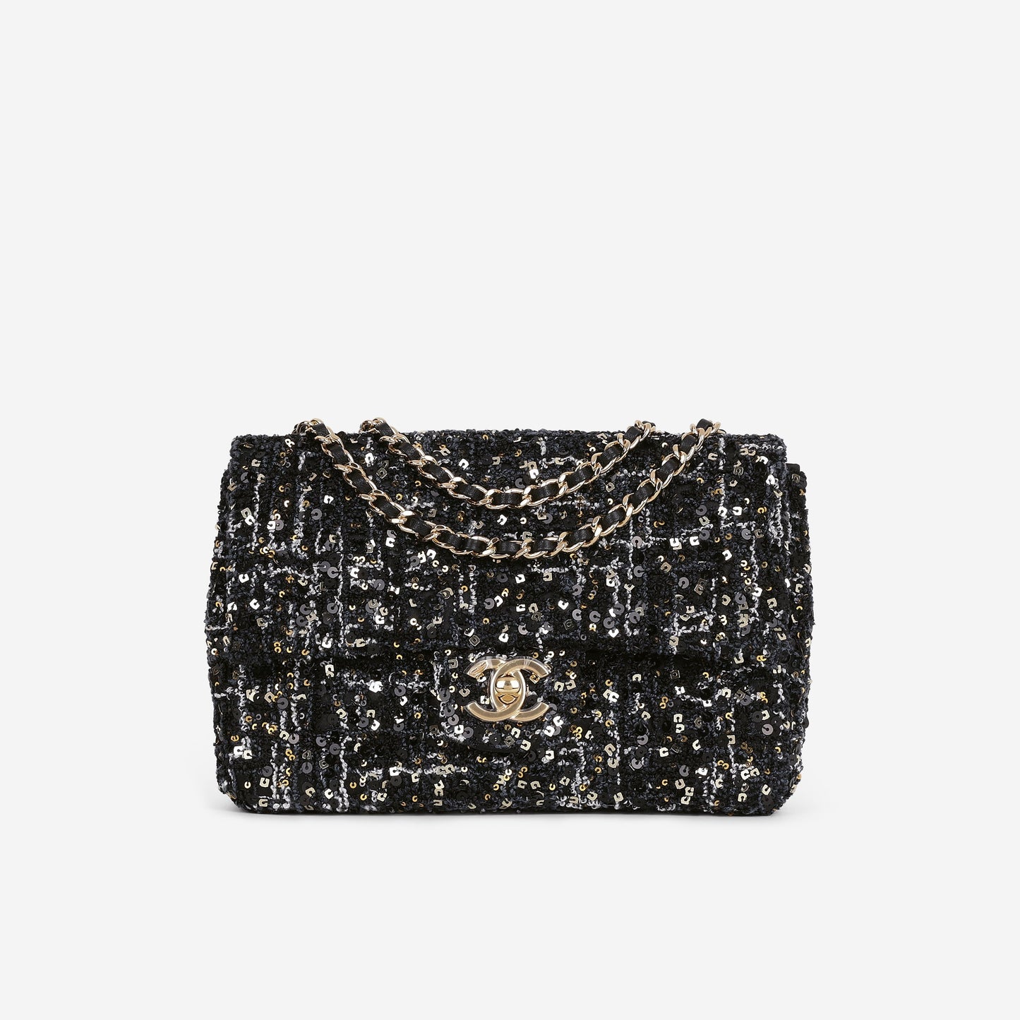 Chanel 24P Small Sequin Flap - Black / Gold / Multi Sequins | Gold Hardware