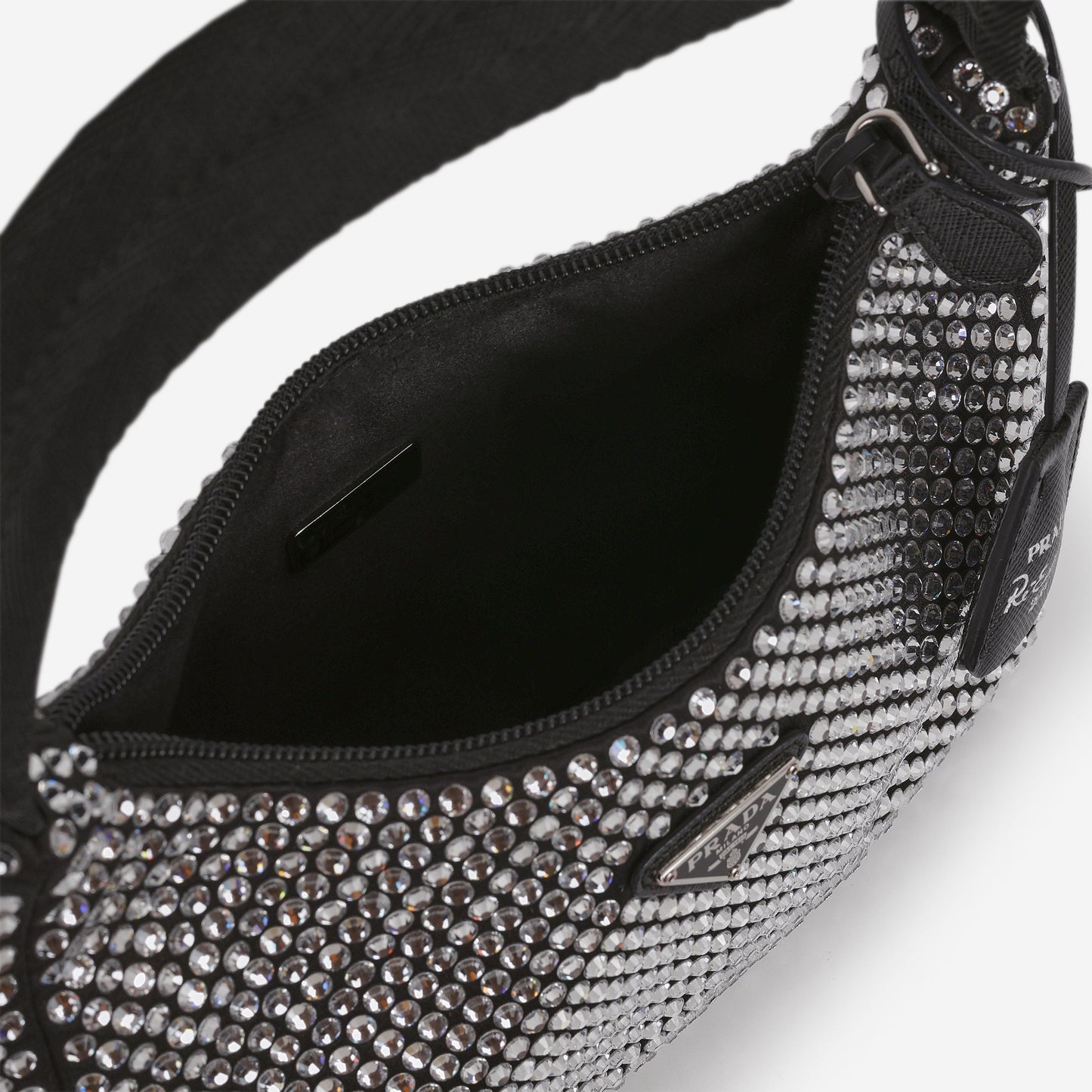 Prada Re-Edition 2000 Crystal - Black Satin | Silver Hardware