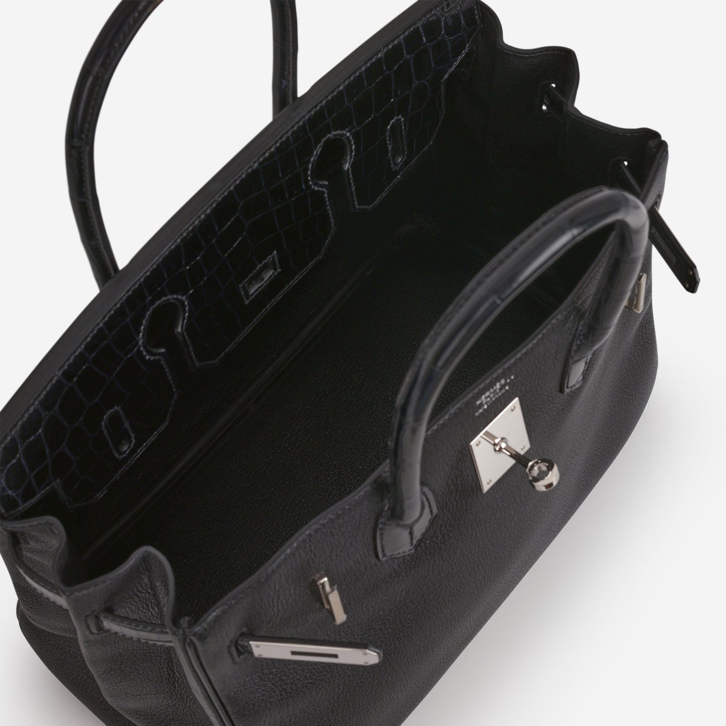 Hermès Birkin 30 Touch - Black Novillo / Bleu Marine Crocodile Niloticus | Palladium Hardware