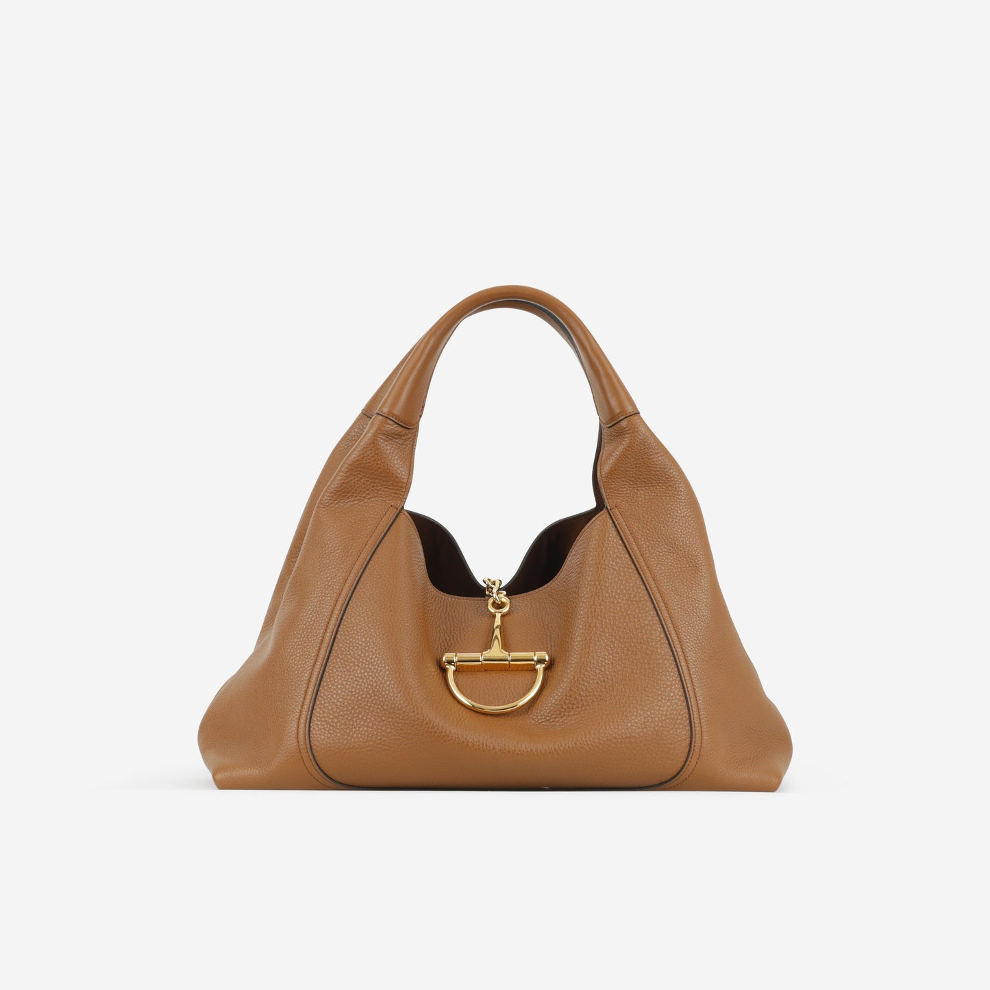 Gucci Softbit Maxi Shoulder Bag - Brown Grained Leather | Gold Hardware