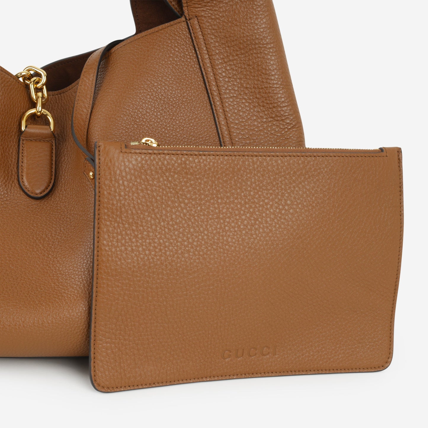 Gucci Softbit Maxi Shoulder Bag - Brown Grained Leather | Gold Hardware