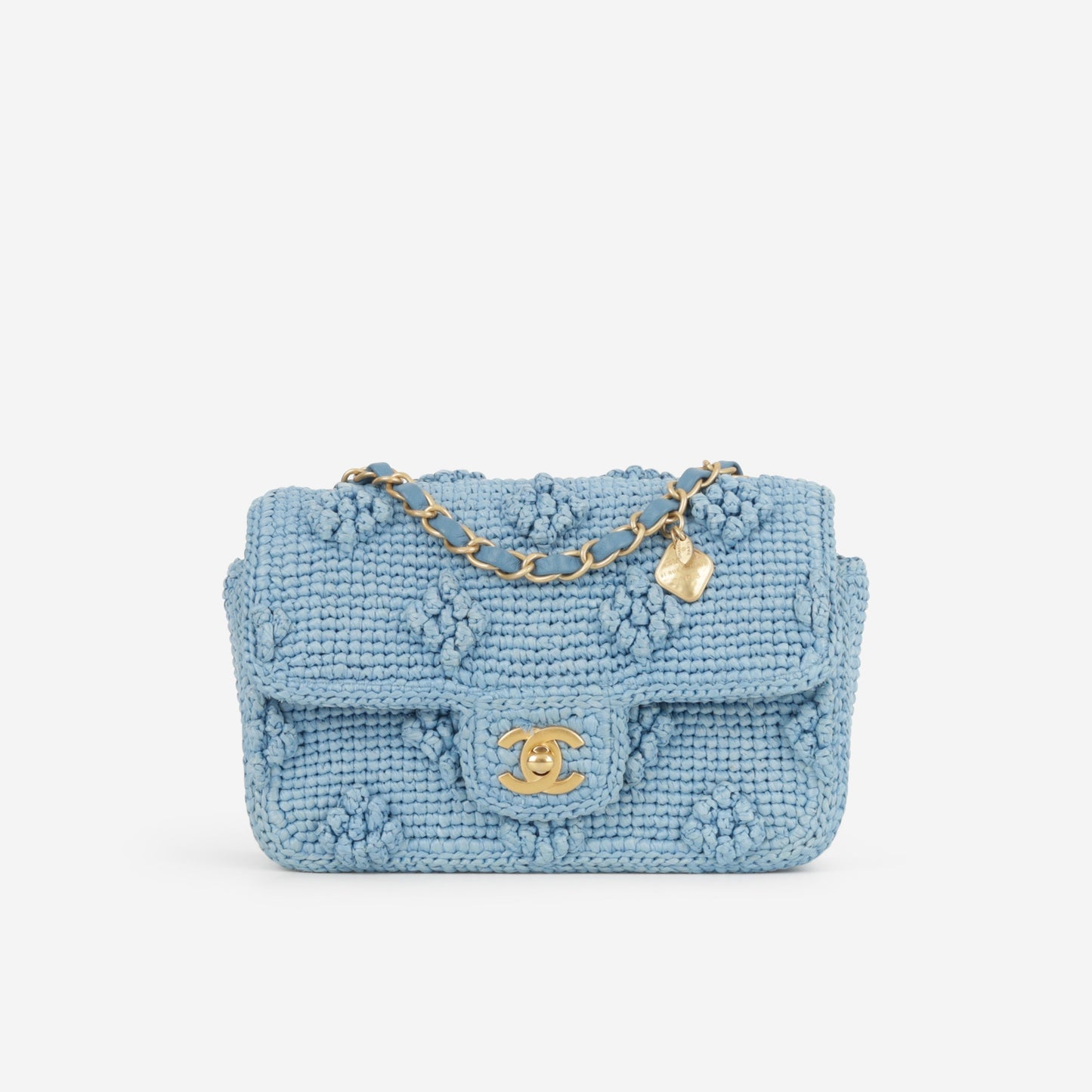 Chanel 24P Small Dolce Flap - Blue Braided Raffia | Gold Hardware