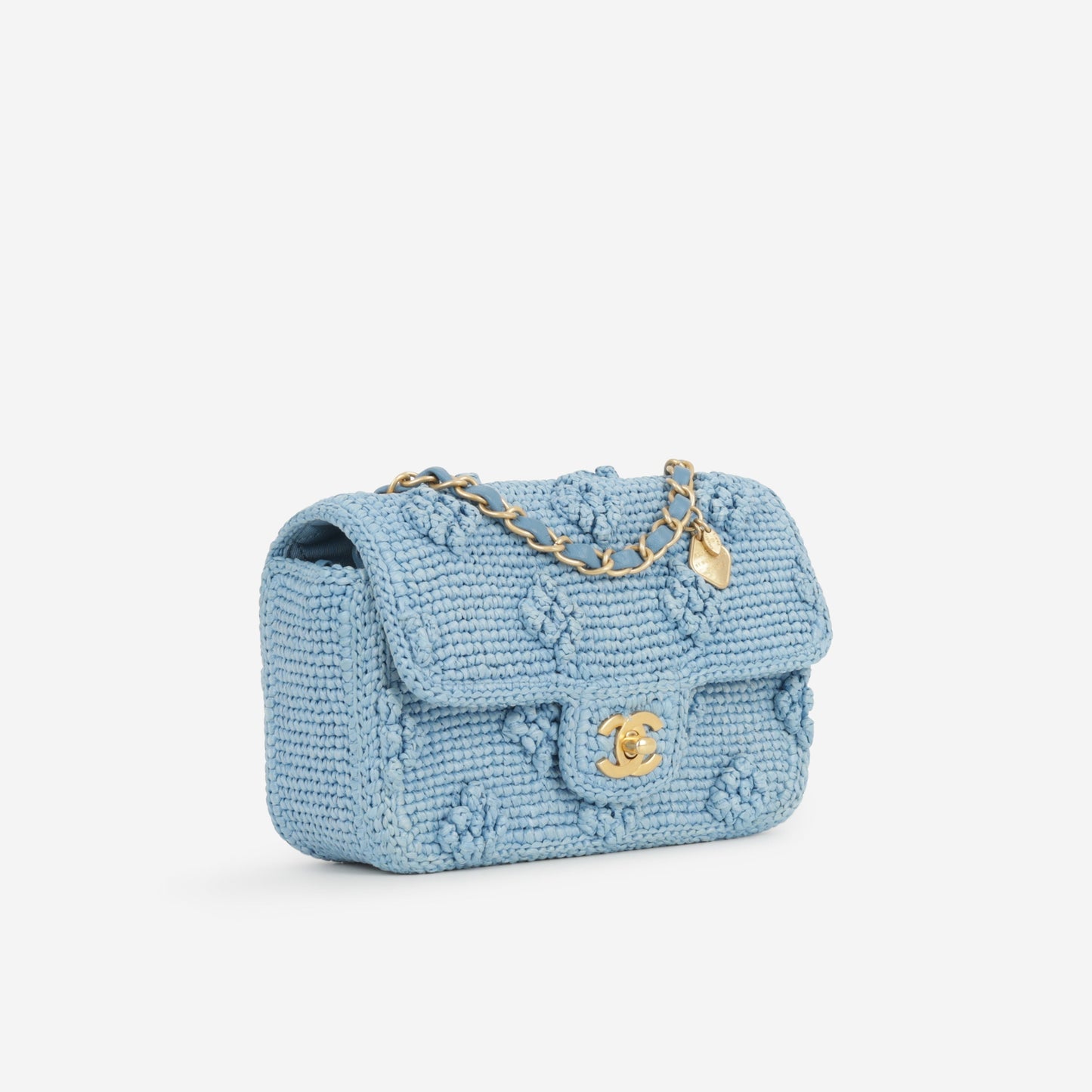 Chanel 24P Small Dolce Flap - Blue Braided Raffia | Gold Hardware
