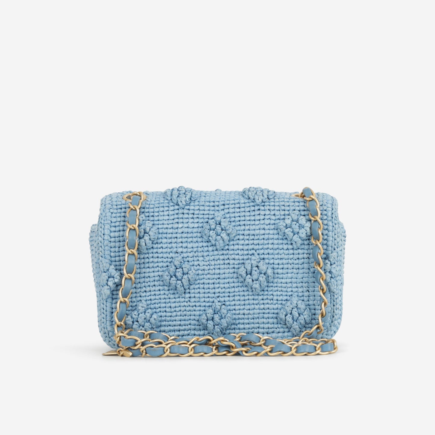Chanel 24P Small Dolce Flap - Blue Braided Raffia | Gold Hardware