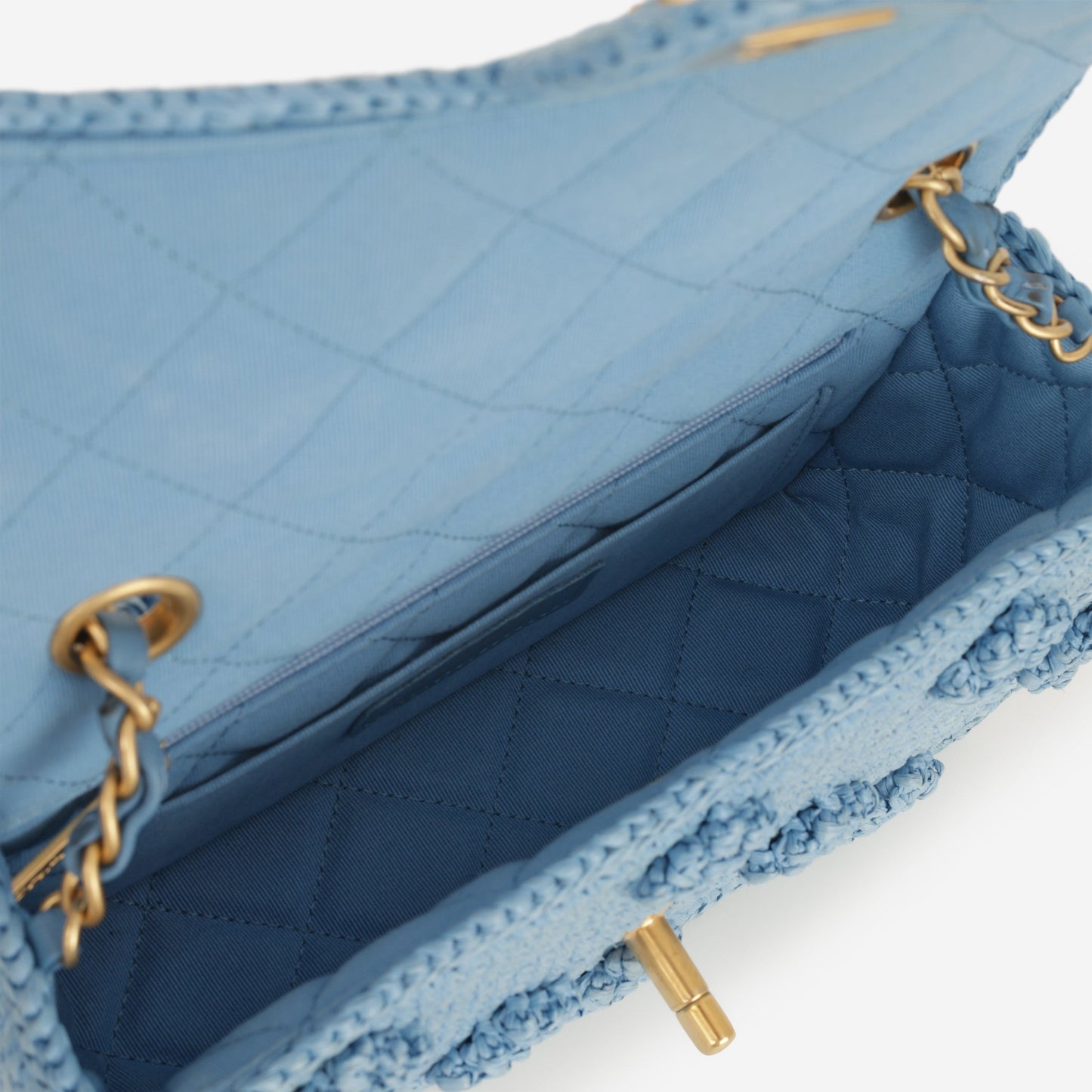 Chanel 24P Small Dolce Flap - Blue Braided Raffia | Gold Hardware