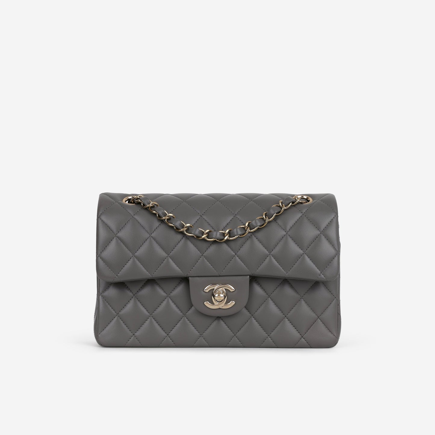 Chanel Small Classic Flap - Dark Grey Lambskin | Champagne Gold Hardware