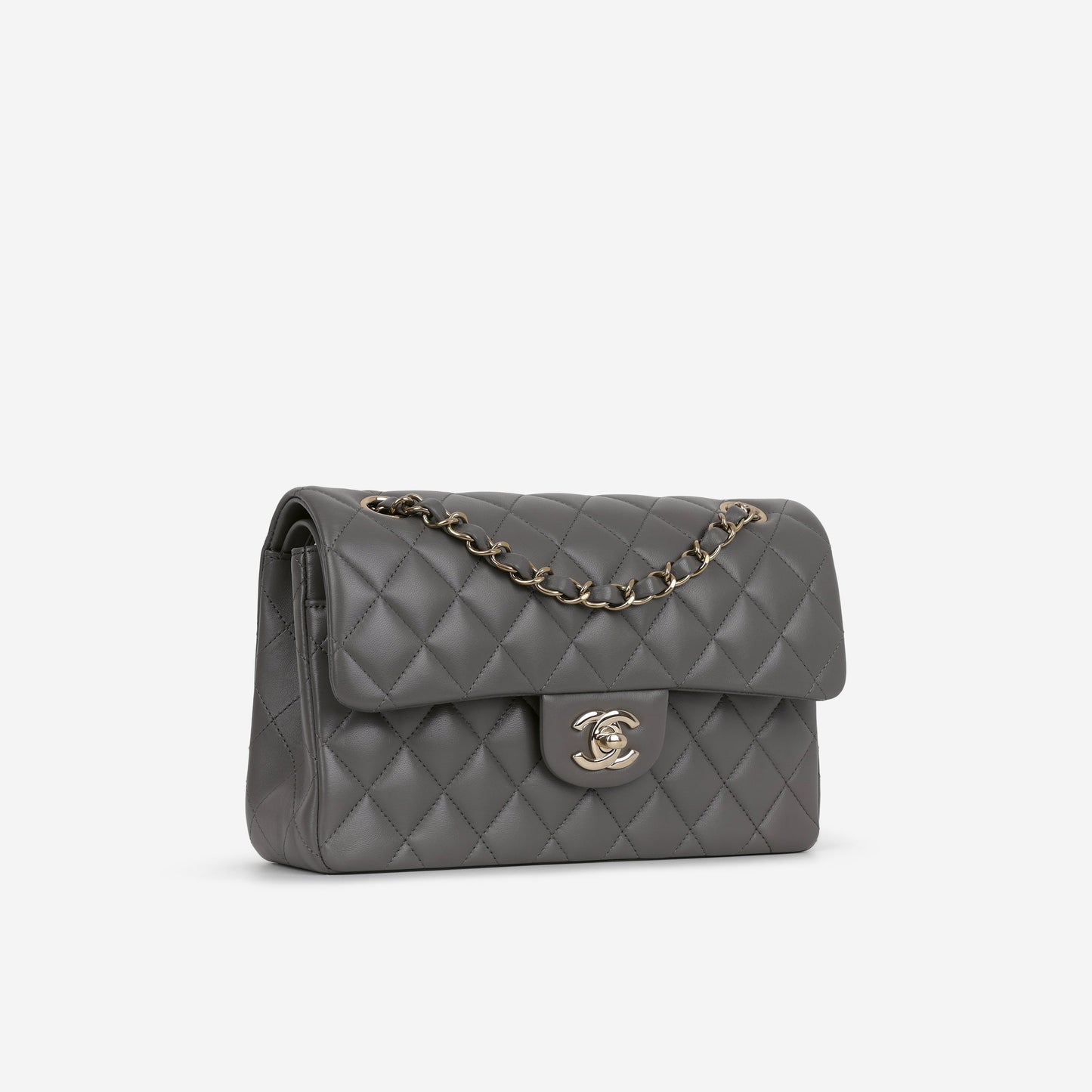Chanel Small Classic Flap - Dark Grey Lambskin | Champagne Gold Hardware