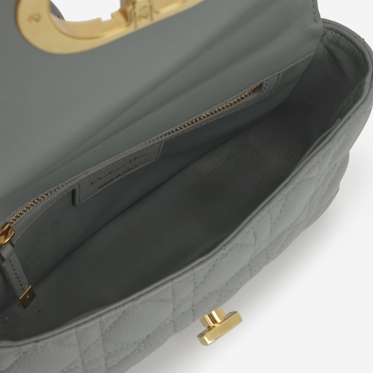 Dior Small Caro Bag - Stone Grey Cannage Calfskin | Gold Hardware