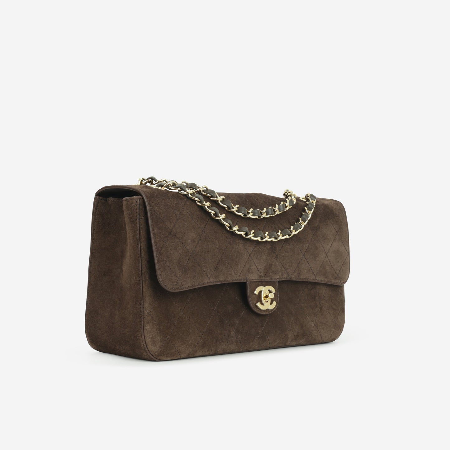 Chanel Métiers D'art Maxi Flap Bag - Dark Brown Suede | Gold Hardware