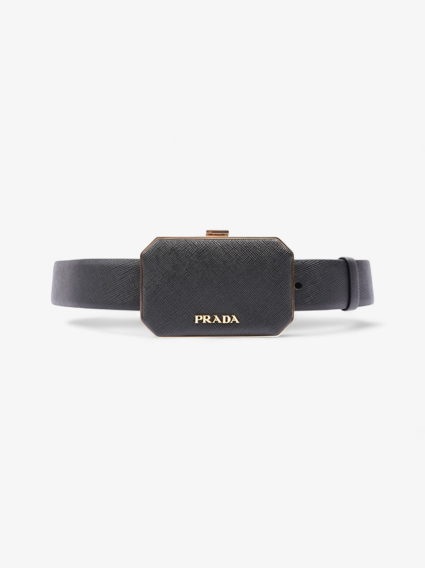 Prada Octagon Logo Belt with Bag Black / Gold Saffiano Leather 80cm / 32"