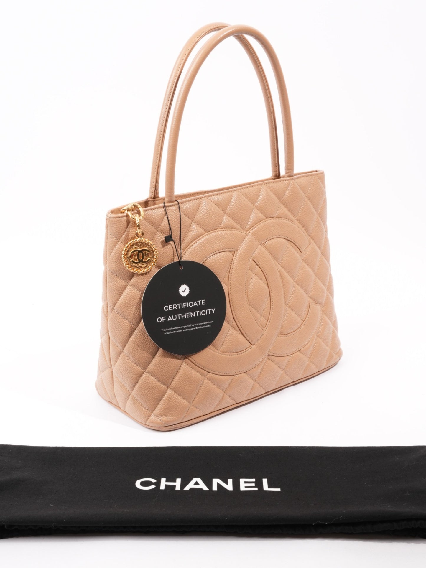 Chanel Medallion Tote Beige Caviar Leather