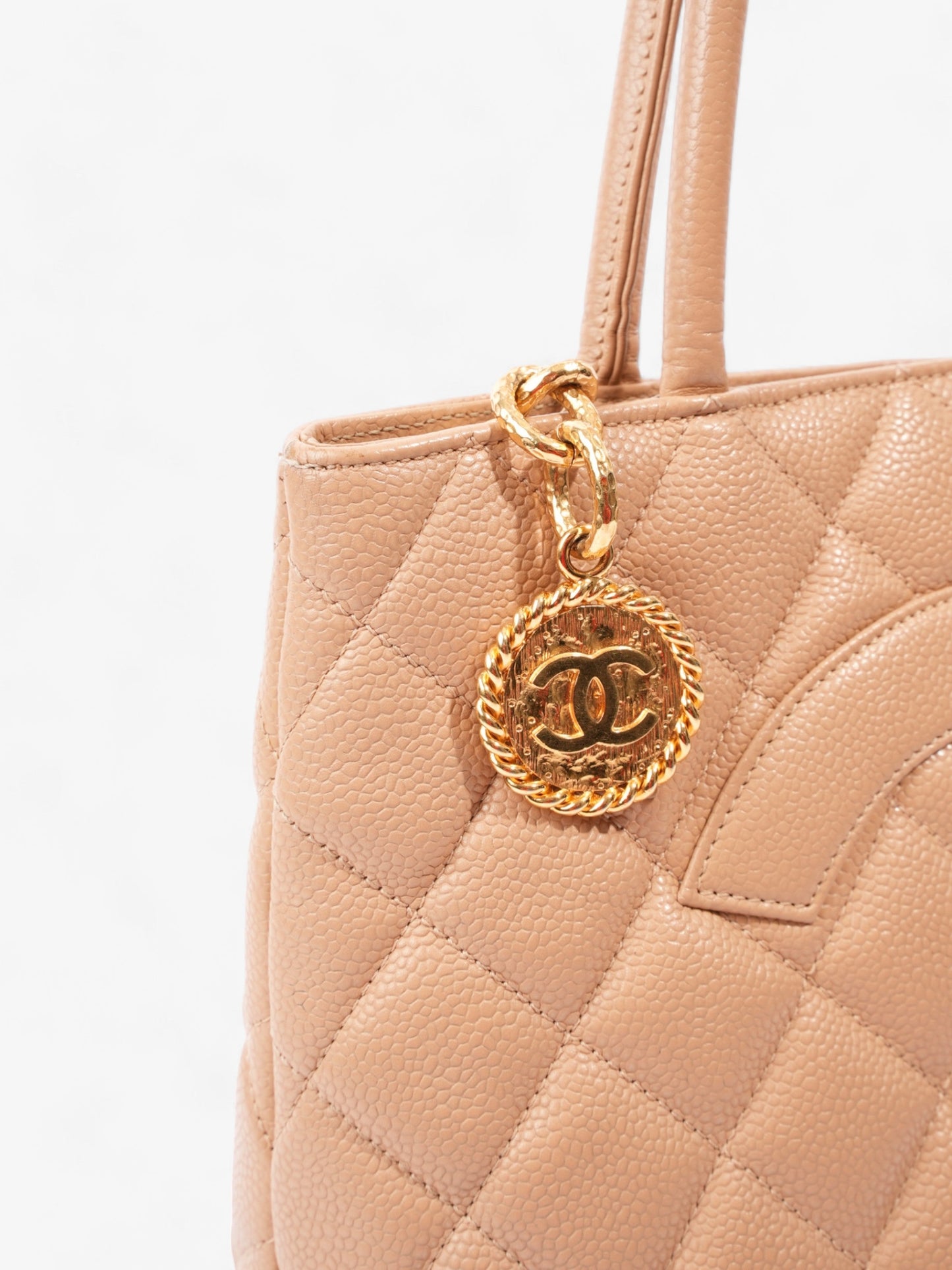 Chanel Medallion Tote Beige Caviar Leather
