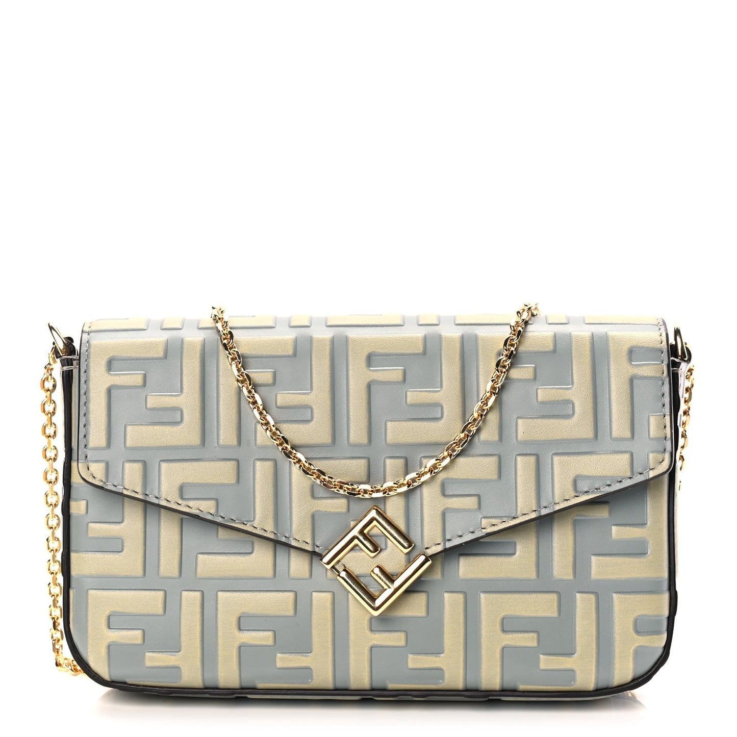 Fendi Vitello Liberty FF Diamonds Wallet On Chain Milk Sage