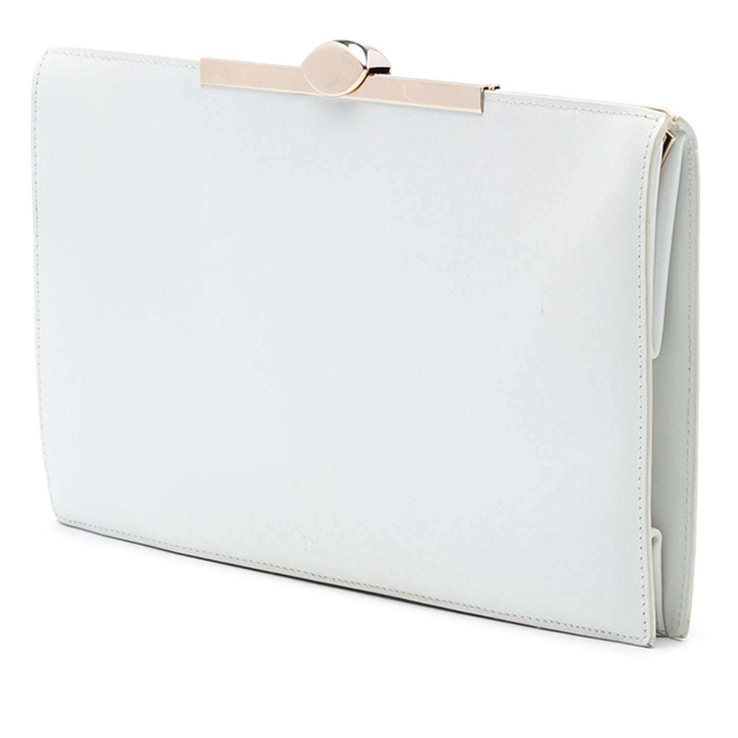White Dior Leather Clasp Clutch