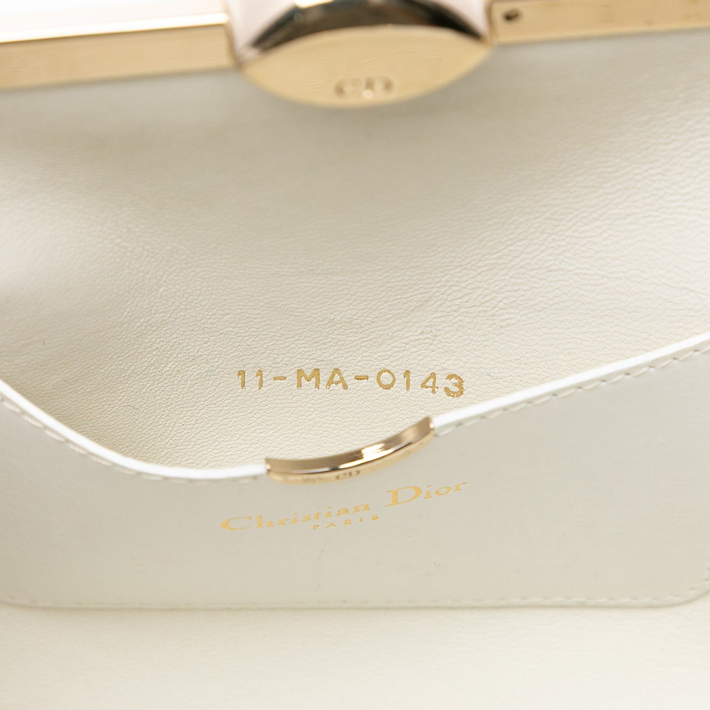 White Dior Leather Clasp Clutch