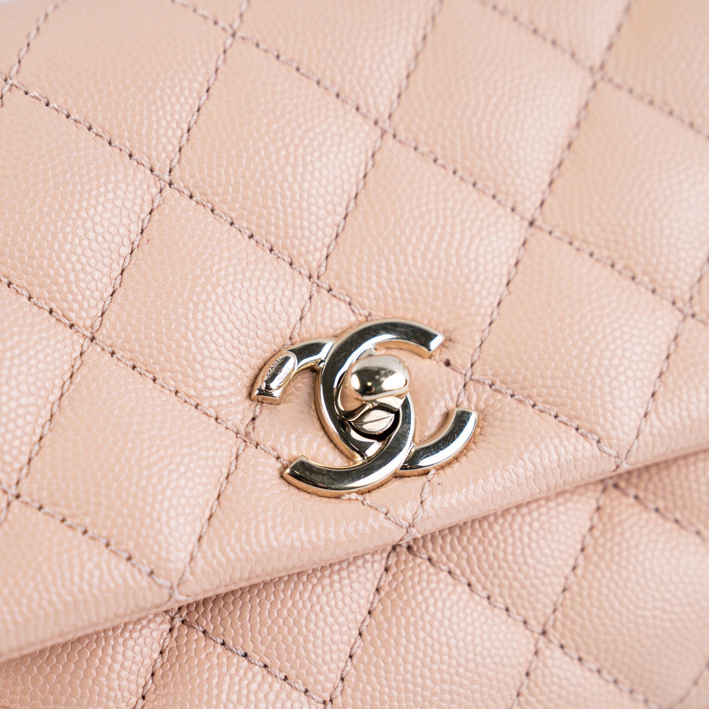 Chanel Mini Coco Handle Peach Caviar Top Handle
