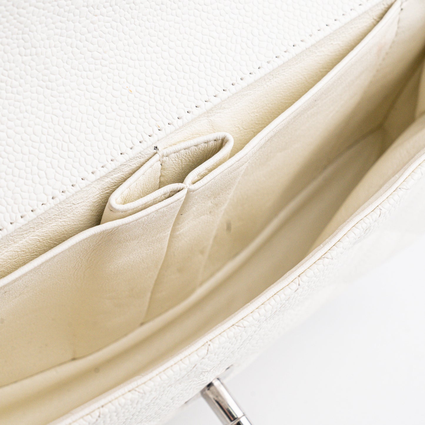 Chanel White Caviar East West Flap Shoulder Bag