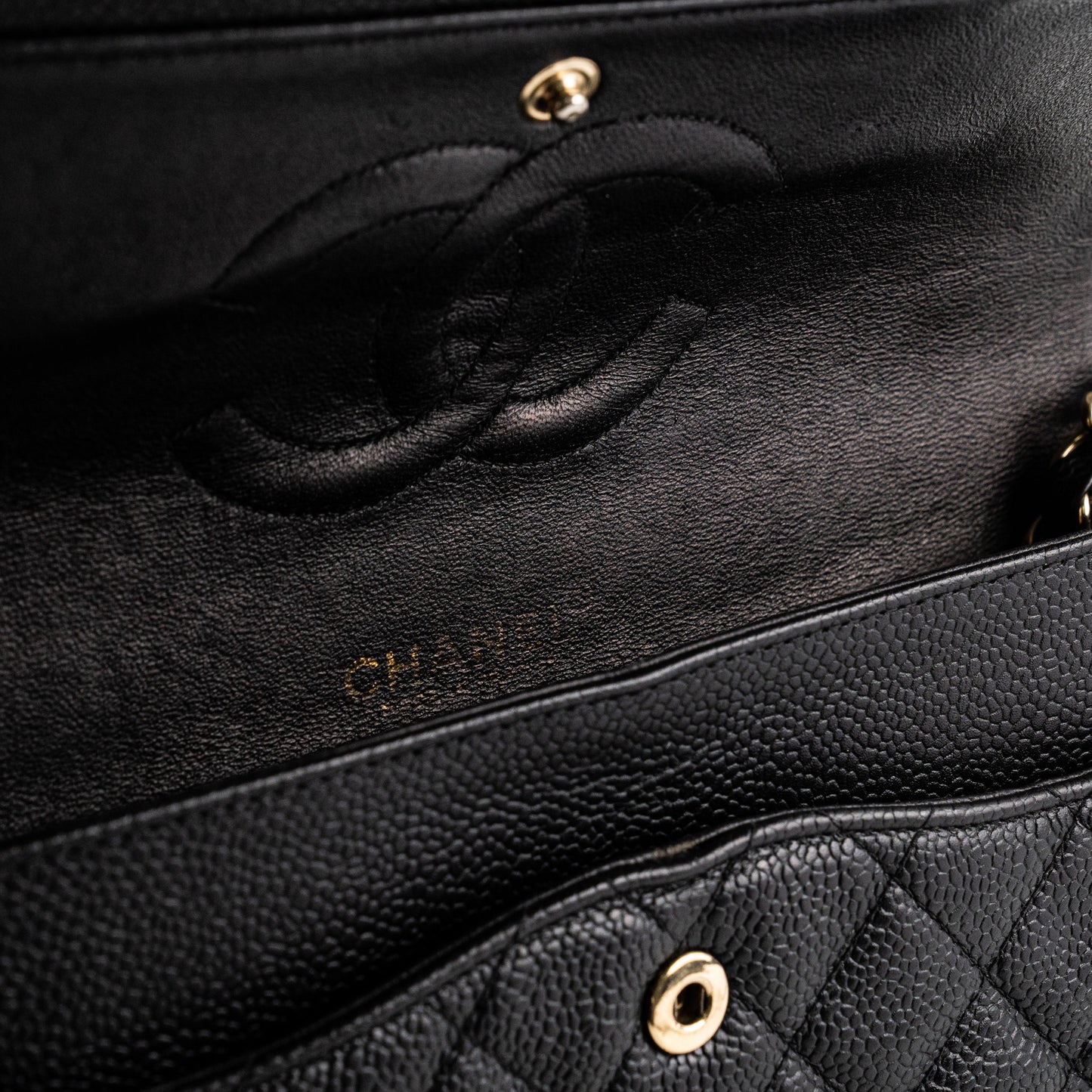 ITEM 17 - Chanel  Classic Medium/Large Black Caviar 24K Gold