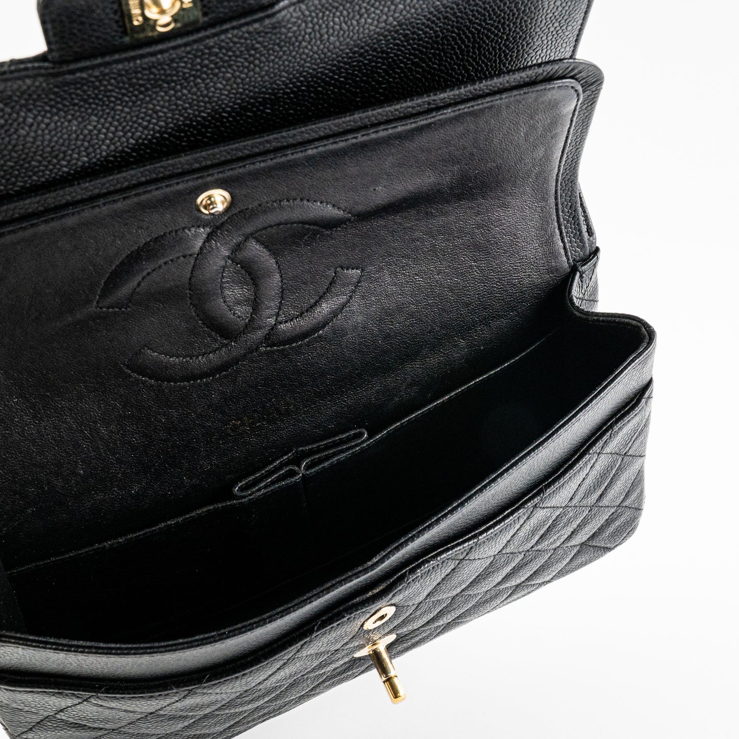 ITEM 17 - Chanel  Classic Medium/Large Black Caviar 24K Gold