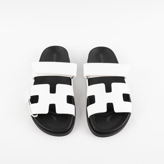 Hermes Chypre Sandals White Calfskin Size 37
