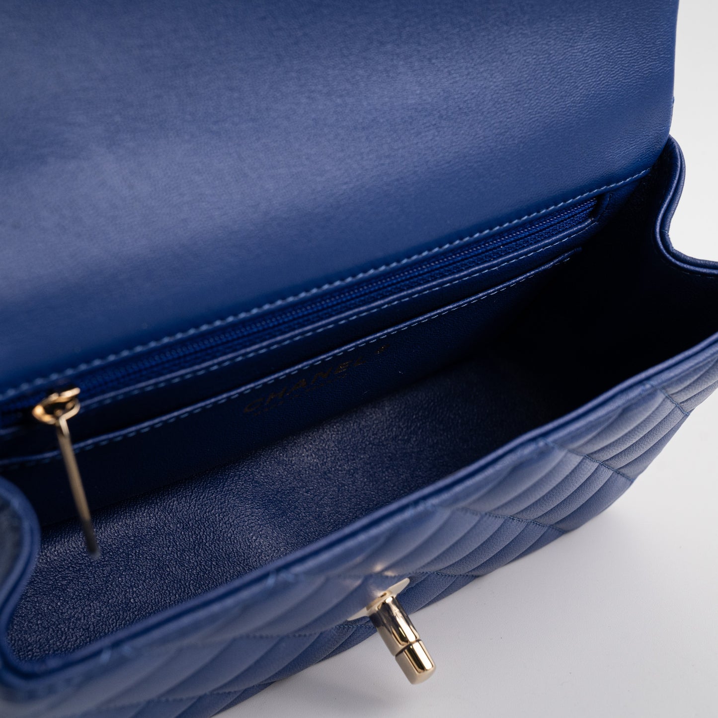 Chanel Mini Top Handle Lambskin Blue Microchip