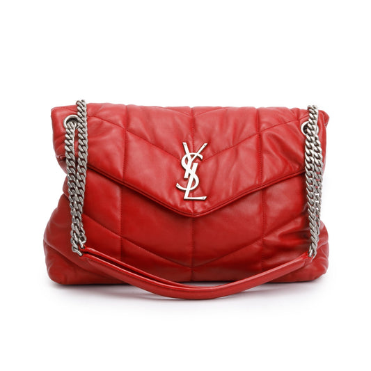 Saint Laurent 2019 Red Nappa Leather Medium Puffer Loulou Shoulder Bag