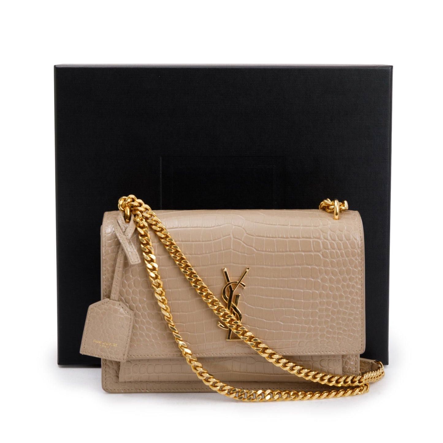 Saint Laurent 2020 Beige Crocodile Embossed Leather Medium Sunset Bag