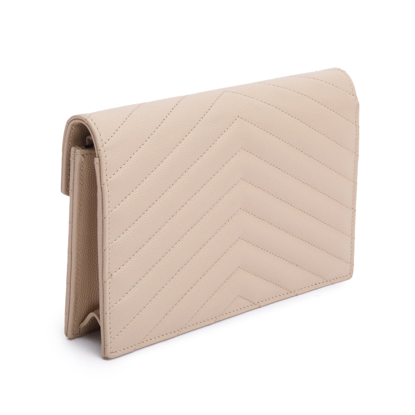 Saint Laurent 2020 Beige Grain De Poudre Leather Cassandre Envelope Chain Wallet