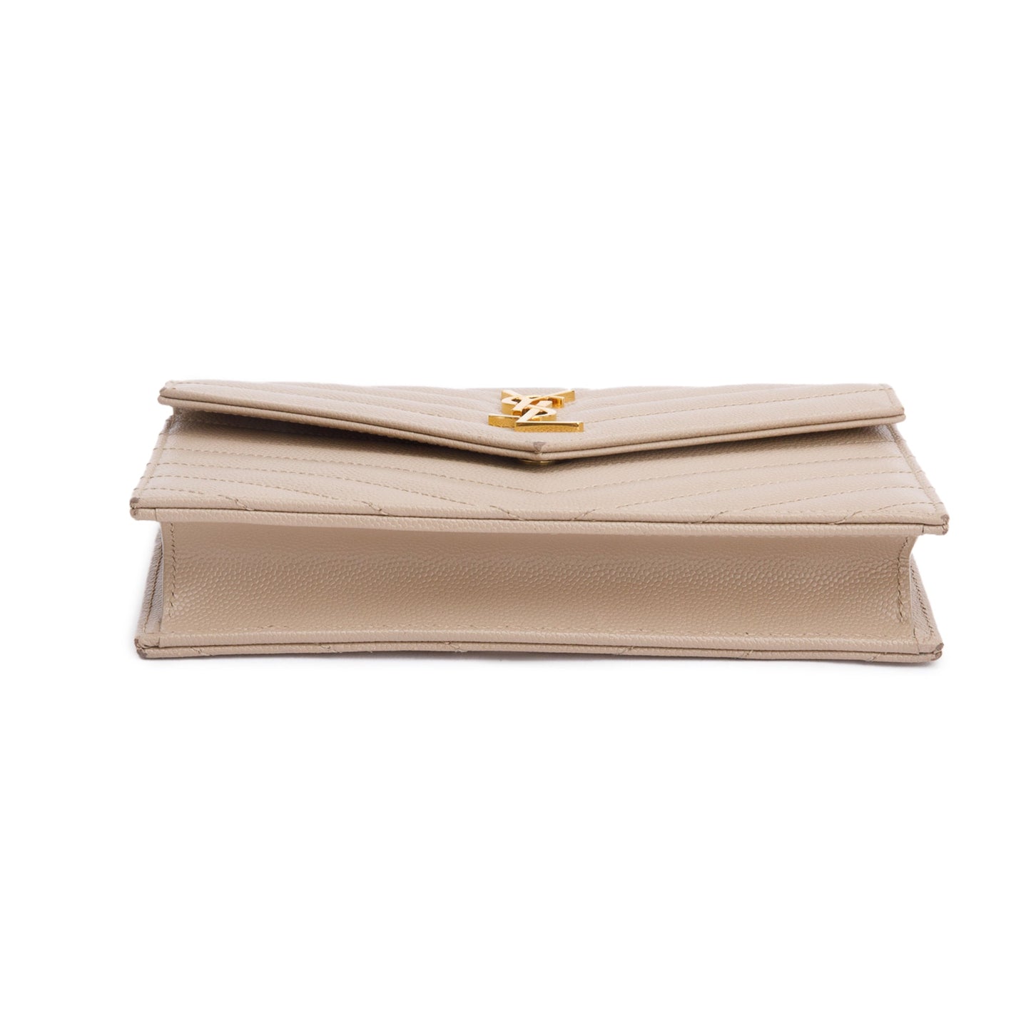 Saint Laurent 2020 Beige Grain De Poudre Leather Cassandre Envelope Chain Wallet