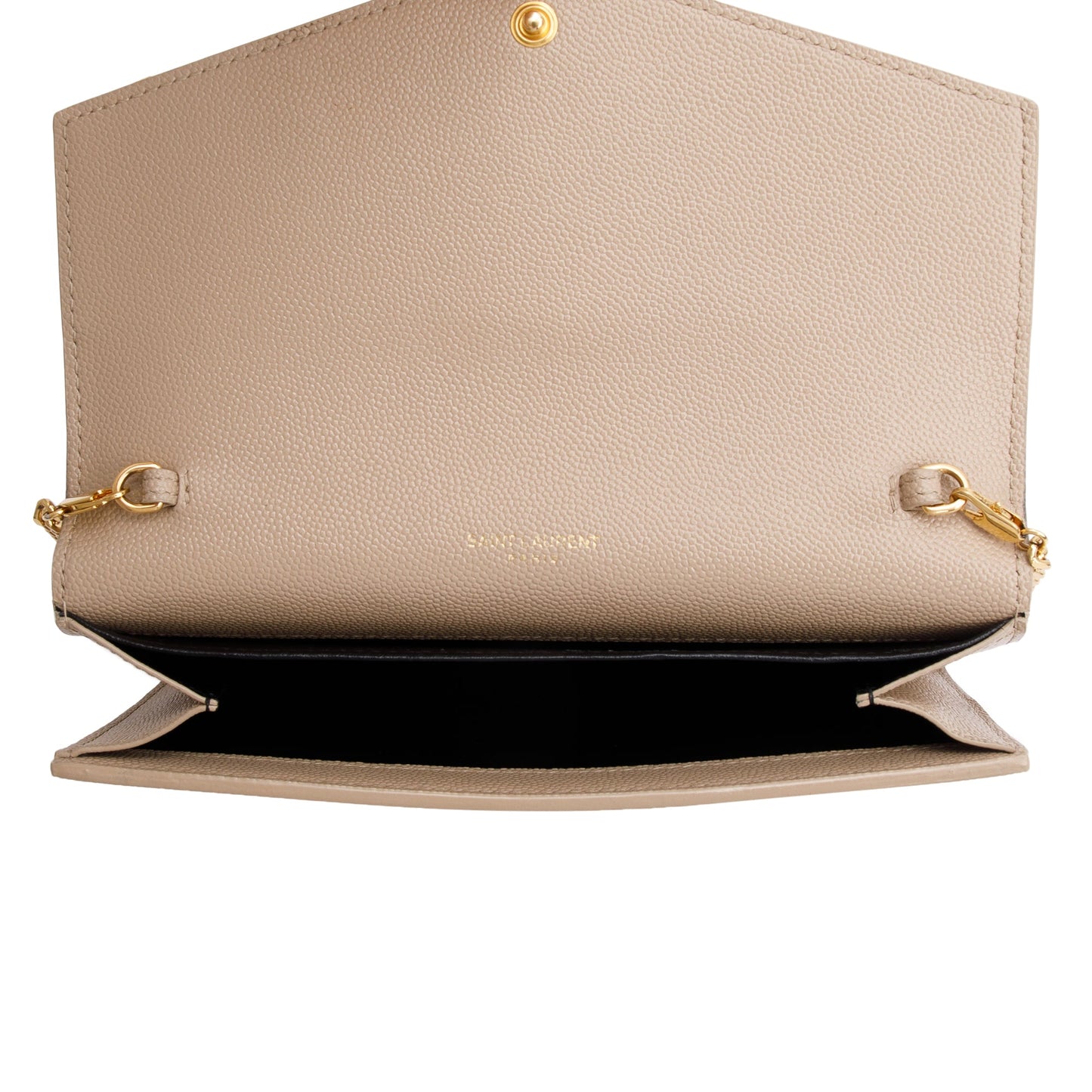 Saint Laurent 2020 Beige Grain De Poudre Leather Uptown Chain Wallet