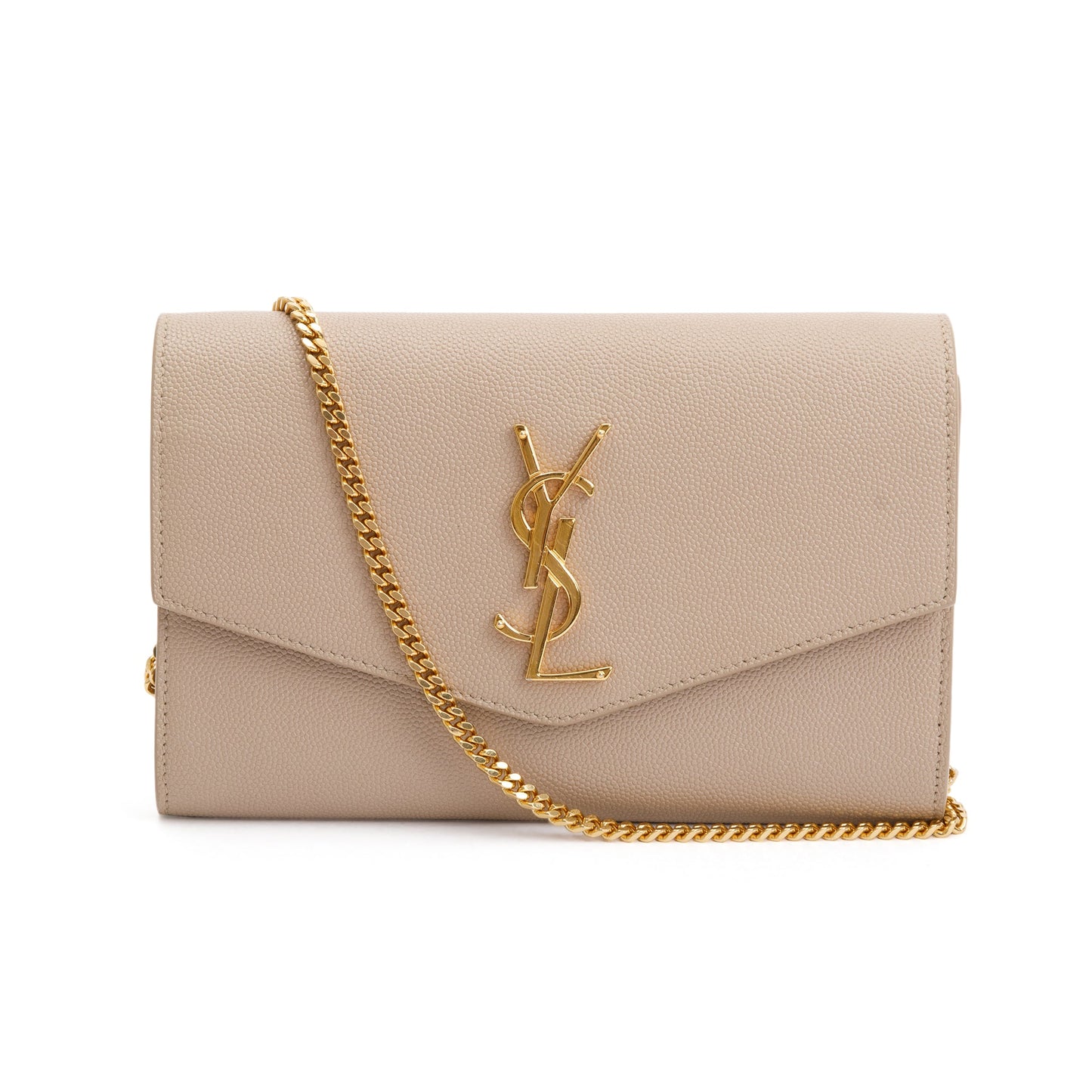 Saint Laurent 2020 Beige Grain De Poudre Leather Uptown Chain Wallet