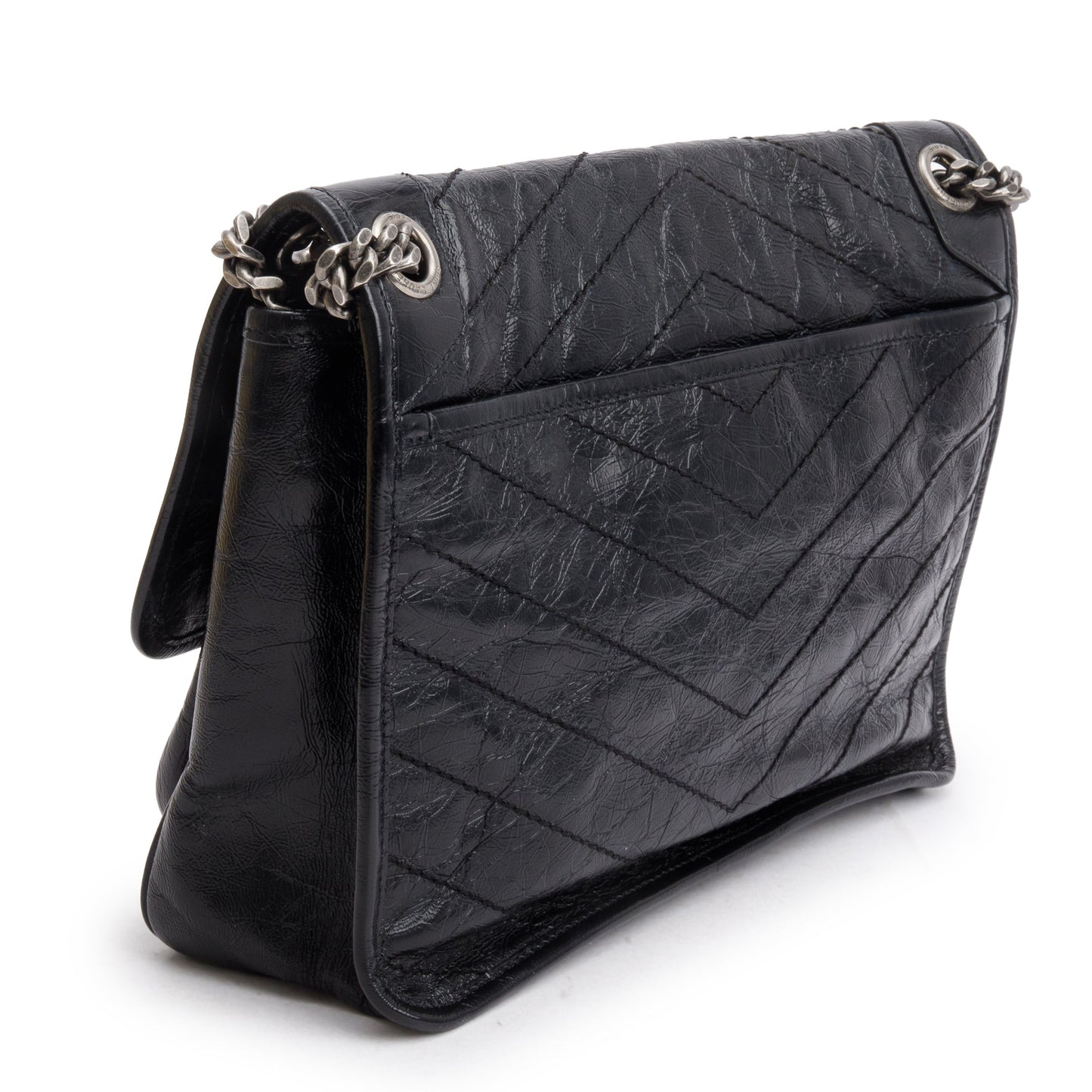 Saint Laurent 2020 Black Crinkled Calfskin Leather Medium Niki Shoulder Bag