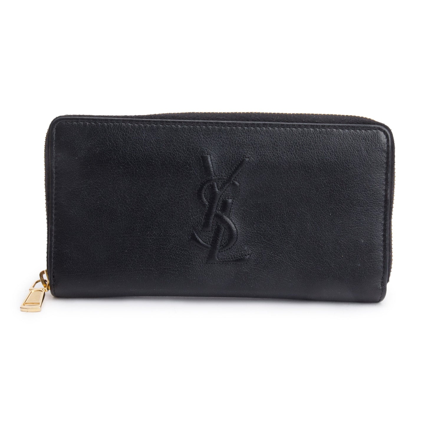 Saint Laurent 2020 Black Grained De Poudre Cassandre Zip Around Wallet