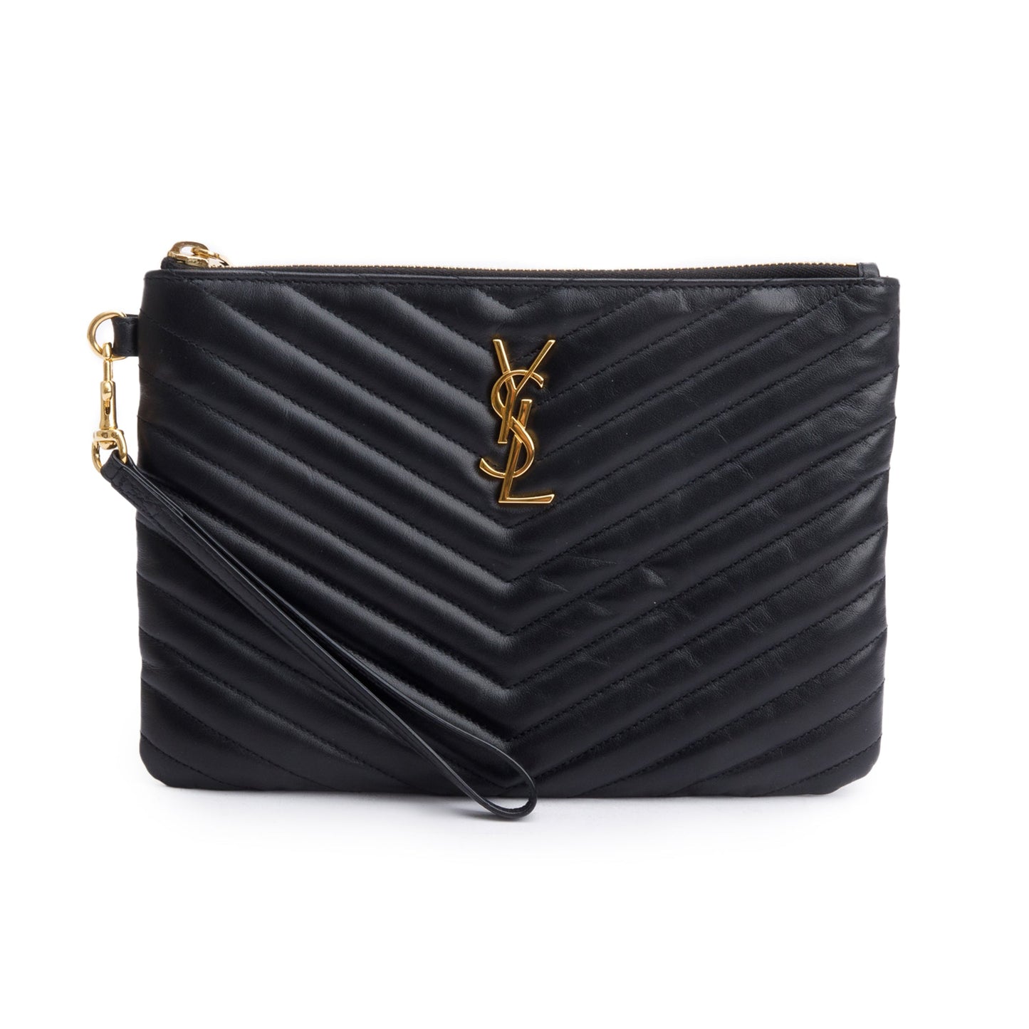 Saint Laurent 2020 Black Leather Cassandre Matelasse A5 Pouch