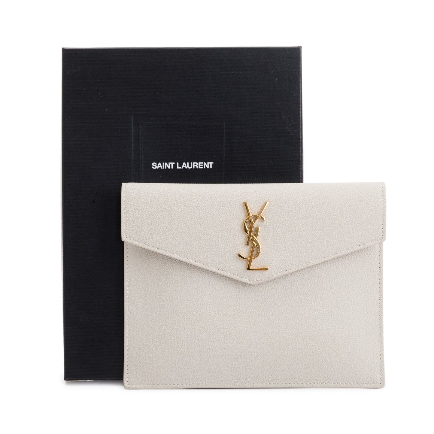 Saint Laurent 2020 Creme Grain de Poudre Monogram Uptown Baby Pouch