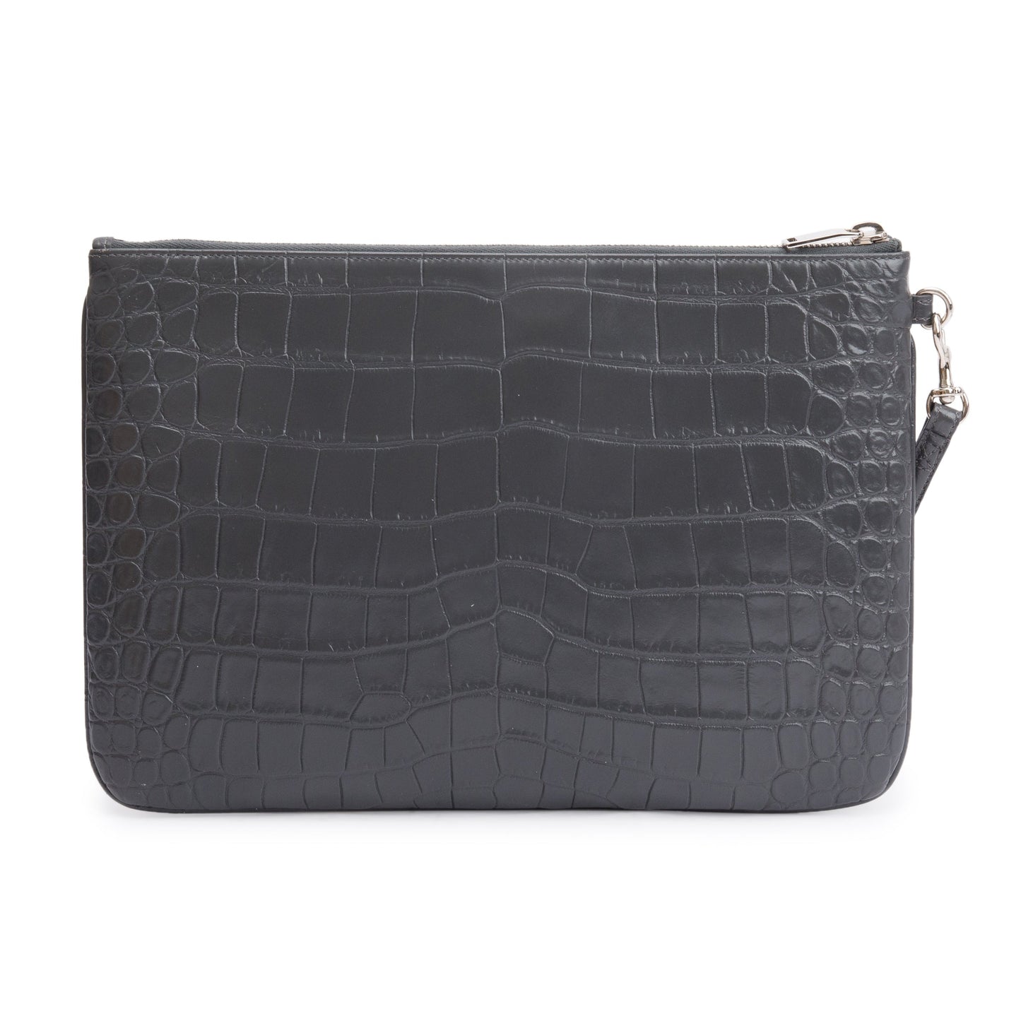 Saint Laurent 2020 Grey Crocodile Embossed Leather Cassandre Tablet Pouch