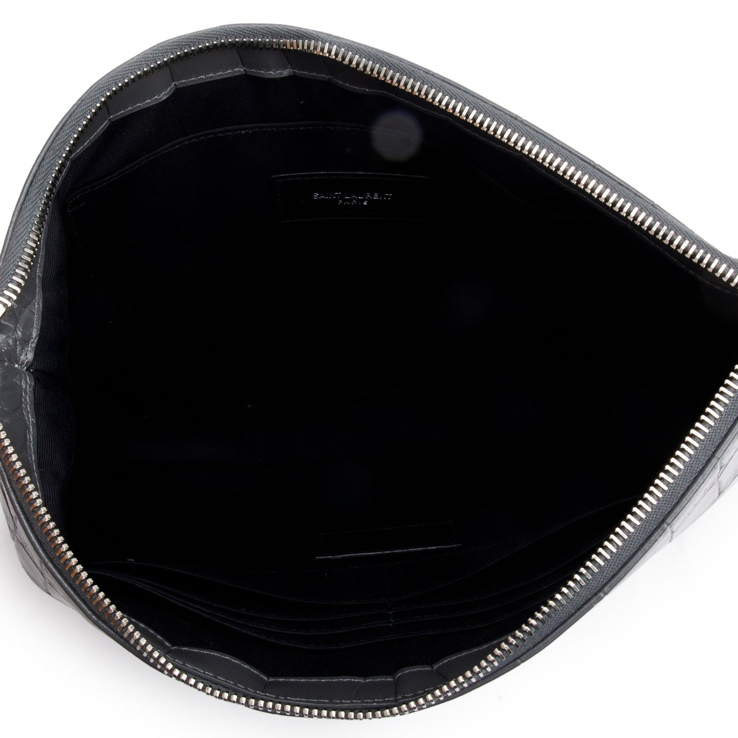 Saint Laurent 2020 Grey Crocodile Embossed Leather Cassandre Tablet Pouch