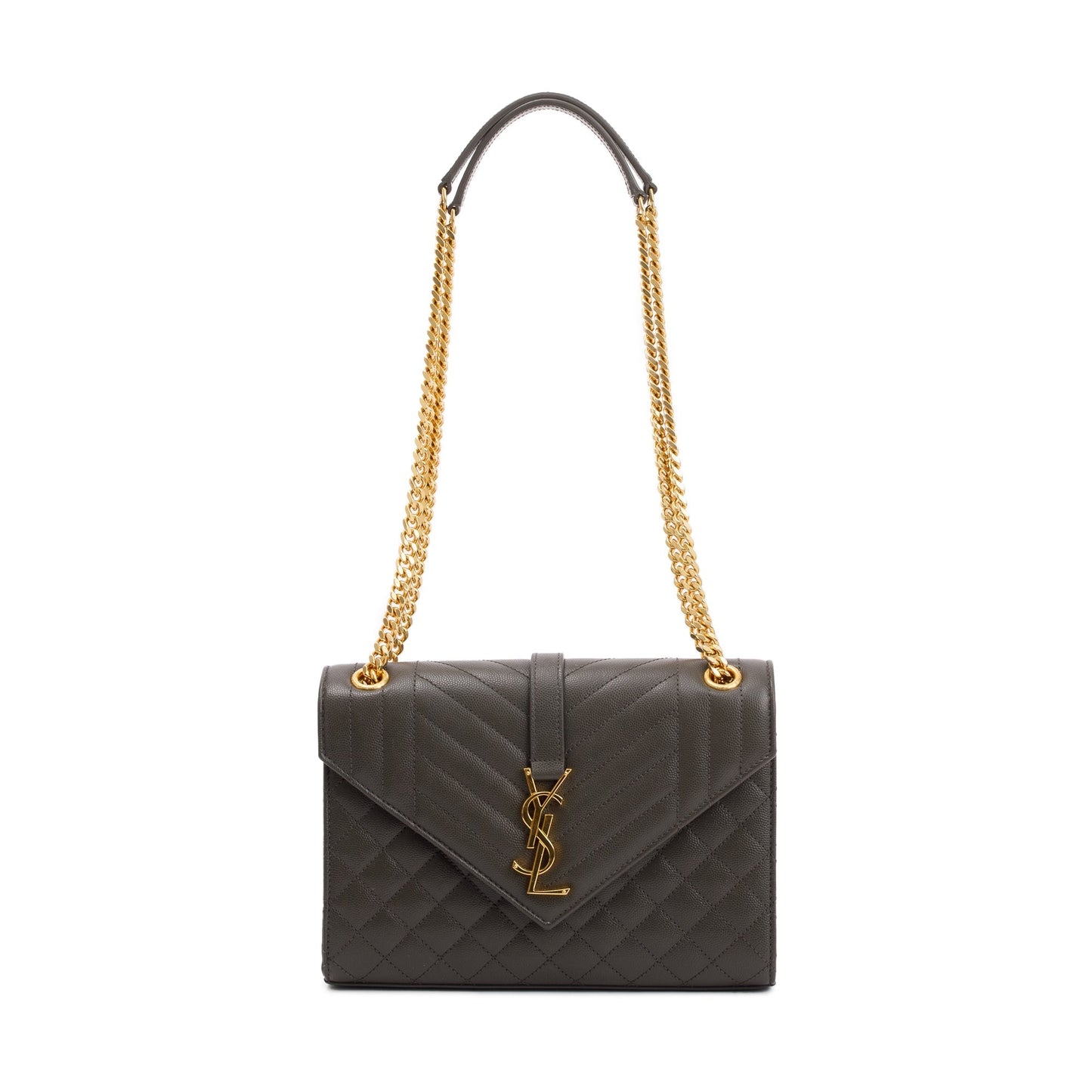 Saint Laurent 2020 Grey Grained De Poudre Medium Envelope Shoulder Bag