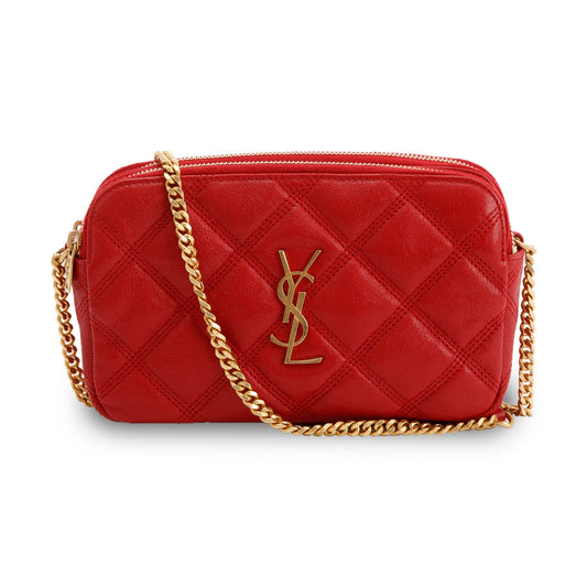 Saint Laurent 2020 Red Quilted Mini Becky Double Zip Bag
