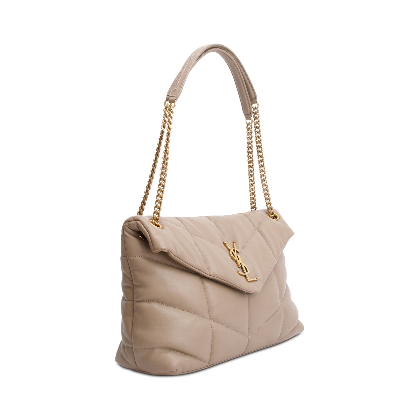 Saint Laurent 2021 Beige Nappa Leather Medium Puffer Loulou Shoulder Bag