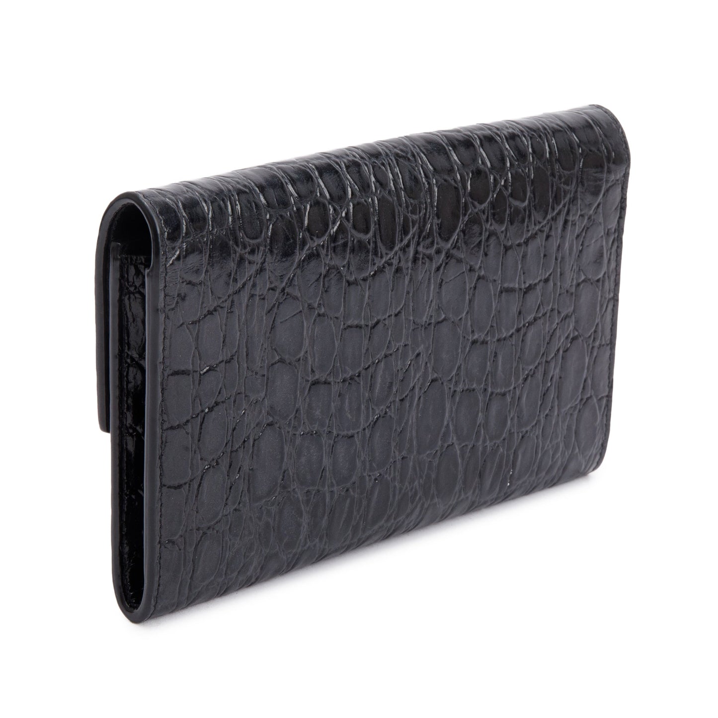 Saint Laurent 2021 Black Crocodile Embossed Leather Uptown Chain Wallet